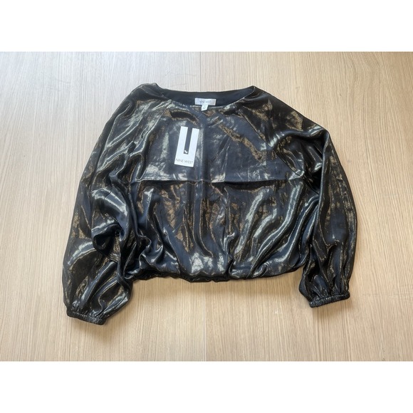 Nine West Tops - Nine West Women's M Black Gold Metallic Long Sleeve Cropped Blouse Top NWT